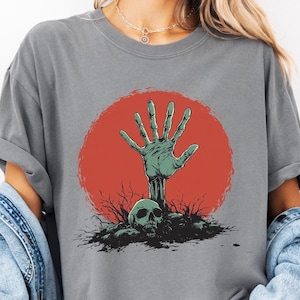 Monster Shirt Halloween T-Shirt, Spooky Season Horror Tee, Oversized Skull Comfort Colors Shirt, Zombie Hand Creepy Grunge Halloween