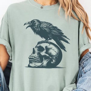 Crow Skull Shirt, Gothic Skull T Shirt, Dark Art Goth Skeleton Tee, Comfort Colors Halloween Gift, Horror Oversized Goth Clothing