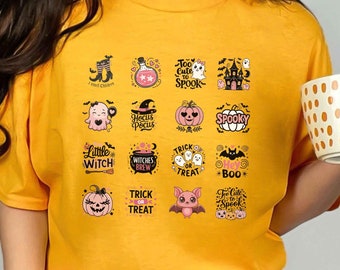 Camiseta de bruja de Halloween, camiseta de Halloween, camiseta divertida de Halloween, camiseta linda de fiesta de Halloween, camiseta de Halloween con fantasma de murciélago de calabaza, camiseta espeluznante