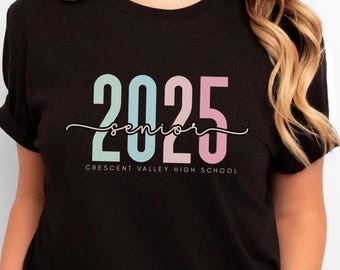 Retro Pastel Senior 2025 Shirt w/ School Name – Class of 2025 Graduation Gift Him Her, Senior Tshirt, Graduate Shirt, Retro 2025 Senior Tee
