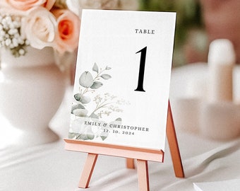 Elegant Wedding Table Numbers Cards Minimalist Rustic Table Numbers Greenery Watercolor Wedding Table Décor EDITABLE PRINTABLE Botanical DIY