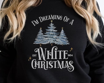 Sudadera navideña blanca: cuello redondo navideño retro, camiseta de película de los 90, camiseta navideña invernal con árbol de Navidad, camiseta navideña blanca, regalo para cinéfilos