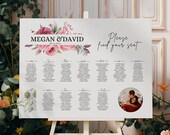 Pink DIY Seating Chart Wedding, Editable Table Seating Chart, Horizontal Landscape Seating Chart Template, Elegant Floral Seating Sign
