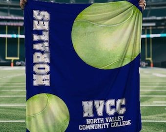 Customizable Tennis Blanket, Personalized Sports Blanket with Name, Tennis Lover Gift, Fleece Sherpa Blanket