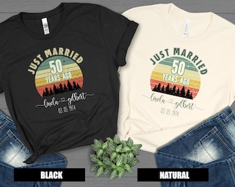 Camiseta de aniversario personalizada, recién casados hace 20, 30, 40 o 50 años, con nombres y fecha personalizados, regalo personalizado para el 50.º y 30.º aniversario de bodas.