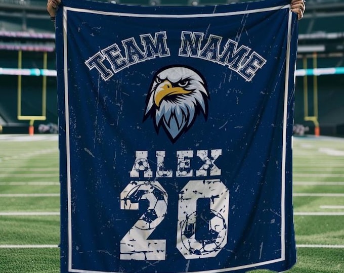 Custom Team Logo Blanket with Name & Number – Sports Lover Gift, Soccer Fan, High School or College Athlete Gift, Customizable Colors