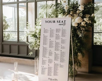 Plano de asientos de mesa alfabético de gran capacidad, plano de asientos para bodas editable e imprimible, plano de asientos altos para bodas grandes, letreros para bodas