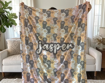 Cat Blanket Personalized with Name, Custom Pet Cat Blanket, Velveteen Cat Mom Dad Blanket, Cute and Cozy Throw Blanket Couch for Cat Lovers