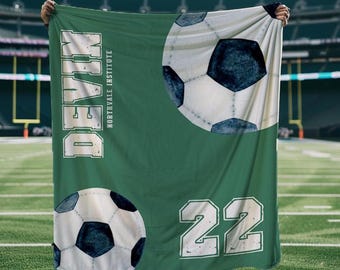 Soccer Blanket with Name – Personalized Cozy Velveteen Blanket, Custom Team Blanket Gift for Soccer Mom, Kids, Athletes, Sports Fans