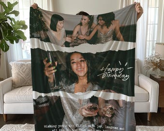 Personalized Friend Picture Blanket, Custom Birthday Photo Blanket, Best Friend Collage Blanket, Custom Birthday Gift for Her Mom Friend