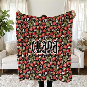 Custom Strawberry Blanket for Girls with Name, Personalized Baby Name Blanket, Pink Girl Nursery Decor, Toddler Blanket, Cute Kids Blanket