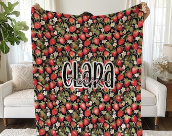 Custom Strawberry Blanket for Girls with Name, Personalized Baby Name Blanket, Pink Girl Nursery Decor, Toddler Blanket, Cute Kids Blanket