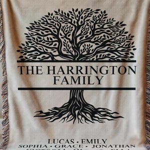 Tree of Life Custom Family Woven Blanket, Personalized Family Tree Blanket, 40th 50th Wedding Anniversary Gift for Parents, 100% Cotton