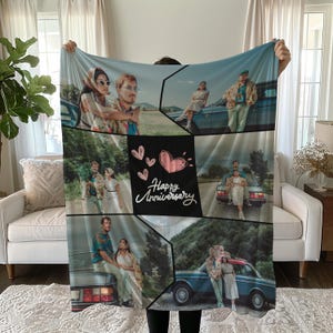 Custom Photo Blanket with Text, Personalized Picture Blanket Collage, Velveteen Plush Blanket,  Wedding Anniversary Birthday Memorial Gift