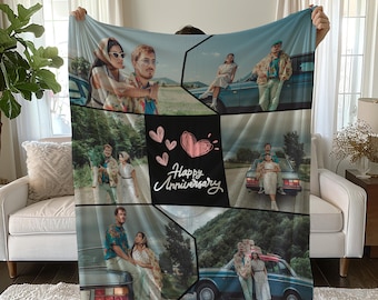 Custom Photo Blanket with Text, Personalized Picture Blanket Collage, Velveteen Plush Blanket,  Wedding Anniversary Birthday Memorial Gift