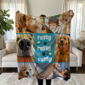 Manta con collage de fotos de perros personalizada, manta con cara de mascota personalizada, manta con foto personalizada para amantes de los perros, manta con foto y nombre para el mejor amigo