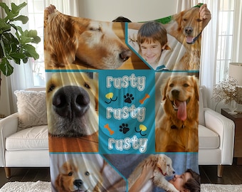 Custom Dog Photo Collage Blanket, Custom Pet Face Blanket, Personalized Photo Blanket for Dog Lovers, Picture w/ Name Best Friend Blanket