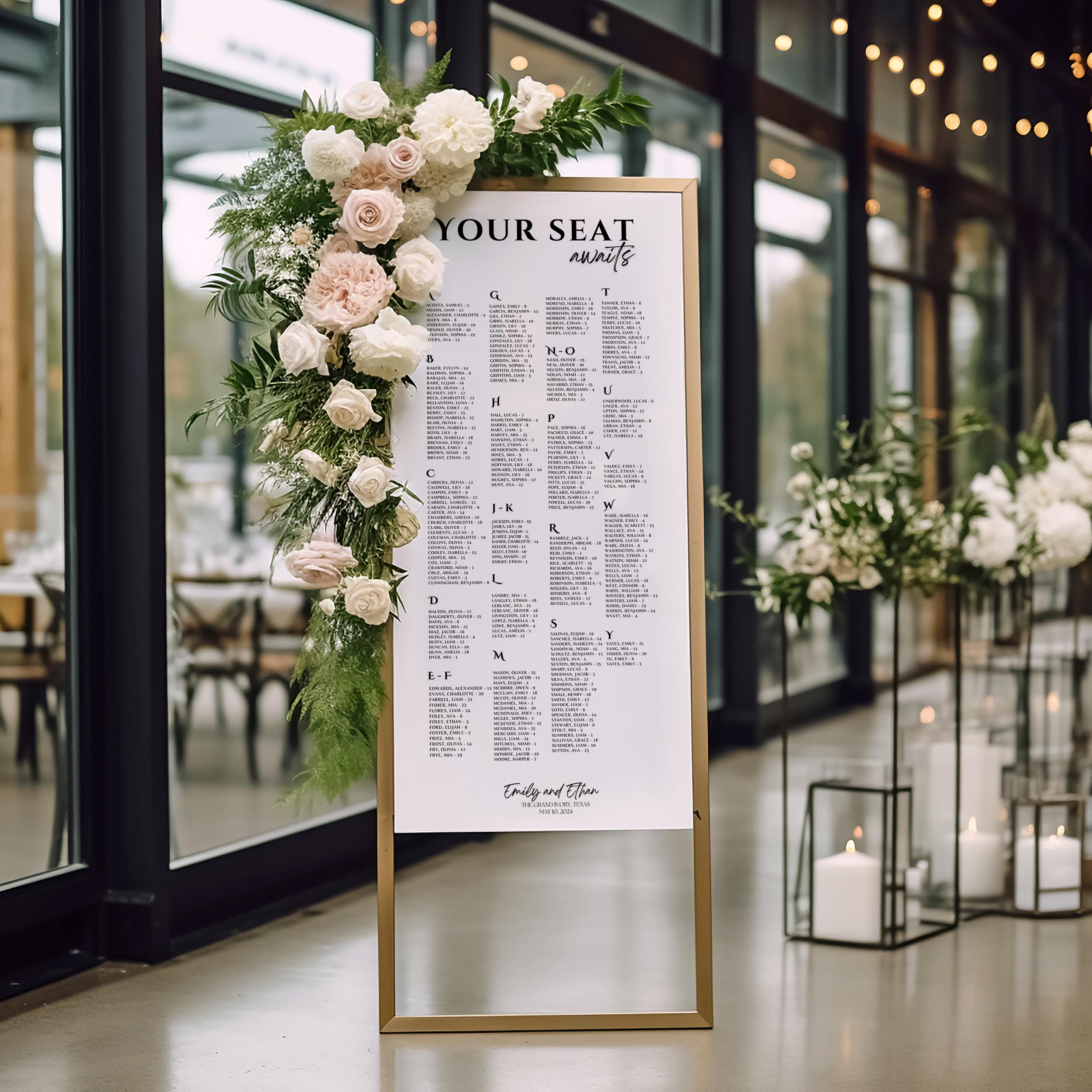 Large Capacity Alphabetical Table Seating Chart, Printable Editable ...