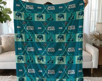 Personalized Ice Hockey Blanket, Custom Hockey Team Blanket with Tri-Color Background, Gift for Hockey Goalie Mom Team, Sports Blanket