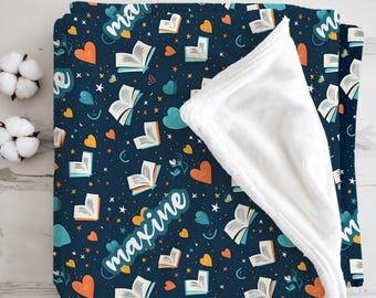 Manta de lectura personalizada con nombre, manta con nombre personalizado para amantes de los libros, manta para club de lectura, manta para lectores aficionados a la lectura (azul)