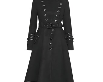 vrouwen wol dames gotische militaire uniform lange jas rock cosplay steampunk jassen, damesmode lange jas, gotische cosplay, handgemaakt