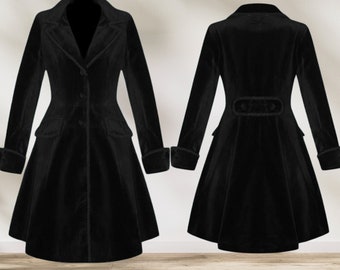 Cappotto gotico da donna in velluto nero, cappotto gotico da donna, cosplay rock, cappotto di velluto, cappotto Sherpa, cappotto invernale, cappotto Steampunk, fatto a mano