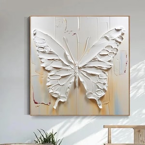 Art original de texture de papillon blanc 3D texture papillon peinture blanc jaune simple mur blanc papillon peinture 3D texture décoration d'intérieur
