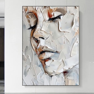 Grande peinture abstraite contemporaine originale 3D texturée peinture à l'huile sur toile portrait décoratif moderne fait main décoration murale visage de femme