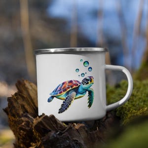 Sea Turtle Enamel Mug, Summer Mug, Seaside, Ocean, Beach