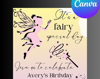 Fairy Birthday Party Invitation Template, Girls Birthday, Editable Invitation, Children's invitations