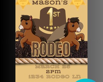 1st Rodeo Birthday Invitation Template, Kids Birthday, Editable Invitation, Frist Birthday, Rodeo Party