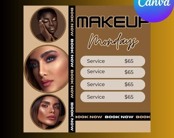 Makeup Mondays Nude Brown Service Template, Classy Beauty Instagram Post, Beauty Professional Template