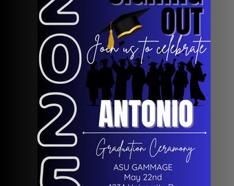 Blue Signing Out Graduation Invitation, High School, College, Editable Invitation Template