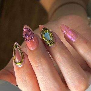 3D Chrom Press On Nails: Handgefertigte Kunstacrylgelnägel