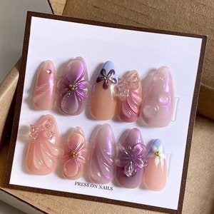 3d flower nails /custom press on nails/ hand made Press on Nails/Faux Acrylic Nails/ Gel Nails/Press on Nail