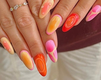 Sunset Color Press on Nails: Free Style Faux Acrylics