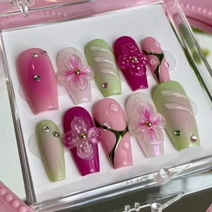 3d flower nails /custom press on nails/ hand made Press on Nails/Faux Acrylic Nails/ Gel Nails/Press on Nail