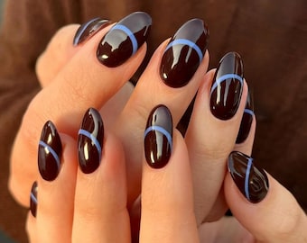French line brown press on Nails: Handmade custom Nails