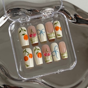 Spring Garden Press On Nails: Handmade Faux Acrylic Gel Nails