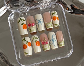 Spring Garden Press On Nails: Handmade Faux Acrylic Gel Nails