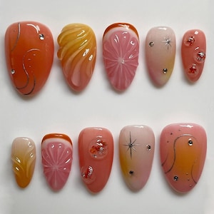 Ombre Hand-Painted Press On Nails: Custom Faux Acrylic Gel Nails