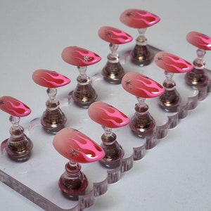 Handmade Ombre Flame Press On Nails: Red Faux Acrylic Gel Nails