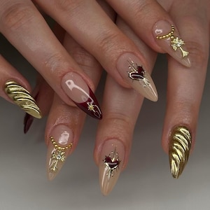 golden chrome french nails /custom press on nails/ hand made Press on Nails/Faux Acrylic Nails/ Gel Nails/Press on Nail