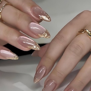 gold french cat eye nails /custom press on nails/ hand made Press on Nails/Faux Acrylic Nails/ Gel Nails/Press on Nail