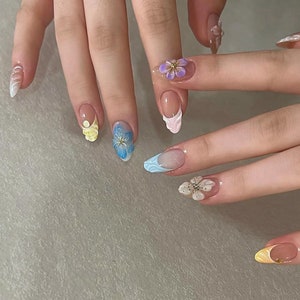 3d flower nails /custom press on nails/ hand made Press on Nails/Faux Acrylic Nails/ Gel Nails/Press on Nail