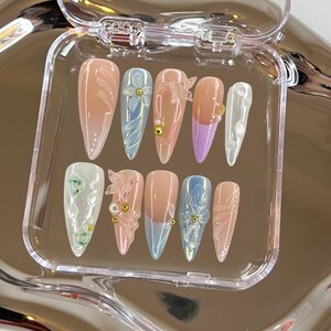 3d flower nails /custom press on nails/ hand made Press on Nails/Faux Acrylic Nails/ Gel Nails/Press on Nail