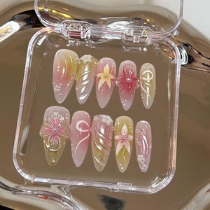 3d flower nails /custom press on nails/ hand made Press on Nails/Faux Acrylic Nails/ Gel Nails/Press on Nail