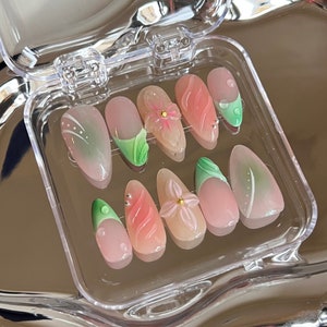 3d flower nails /custom press on nails/ hand made Press on Nails/Faux Acrylic Nails/ Gel Nails/Press on Nail