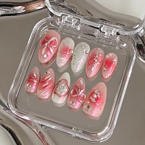 3d bowknot y2k nails/ hand painted nails /custom press on nails/ hand made Press on Nails/Faux Acrylic Nails/ Gel Nails/Press on Nail