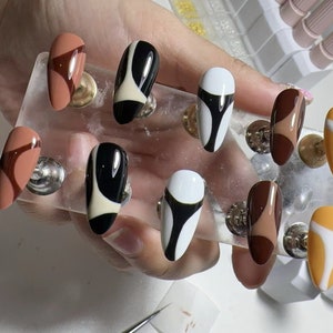 Abstract Liner Hand-Painted Press On Nails: Custom Faux Acrylic Gel Nails